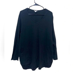 J Jill black vneck cuffed hem cotton pockets casual top comfy minimalist size 2X